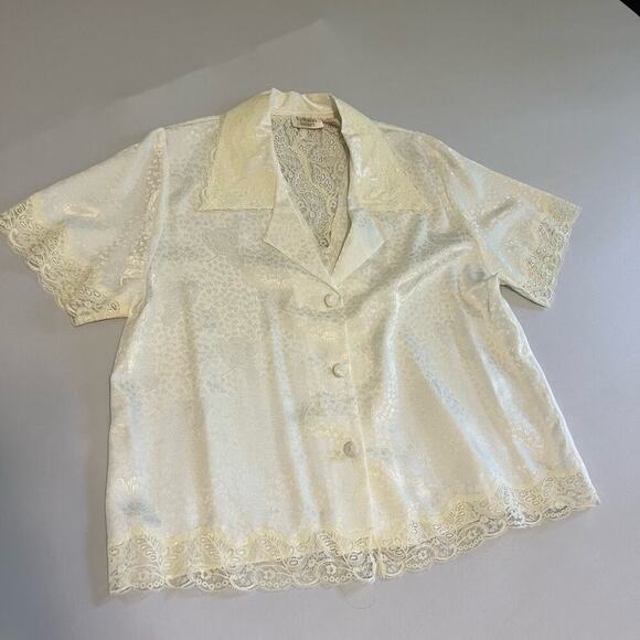 Vintage gold label Victoria's Secret 3 piece ivory pajama set with robe L - Picture 11 of 16